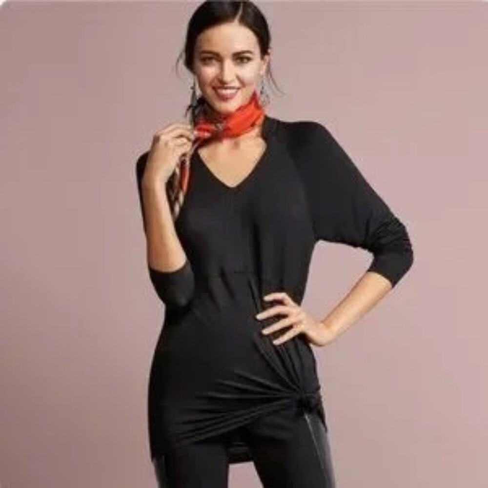Cabi Gala black v neck knit tunic top size Extra Small XS #3415